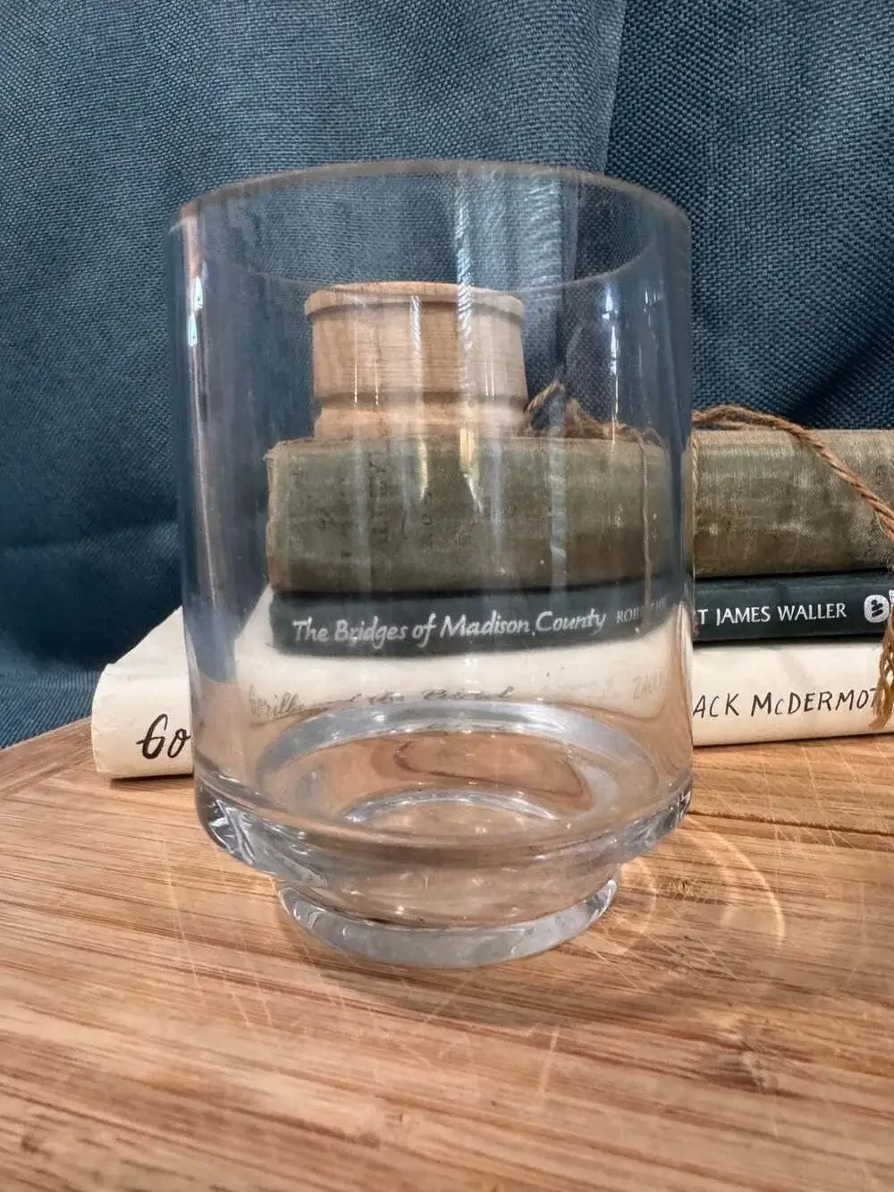 Clear Glass Hurricane Candle Holder with Natural Wood Base